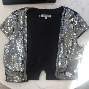 Jennifer Lopez Silver Sequins Crop Sweater SZ S NWT